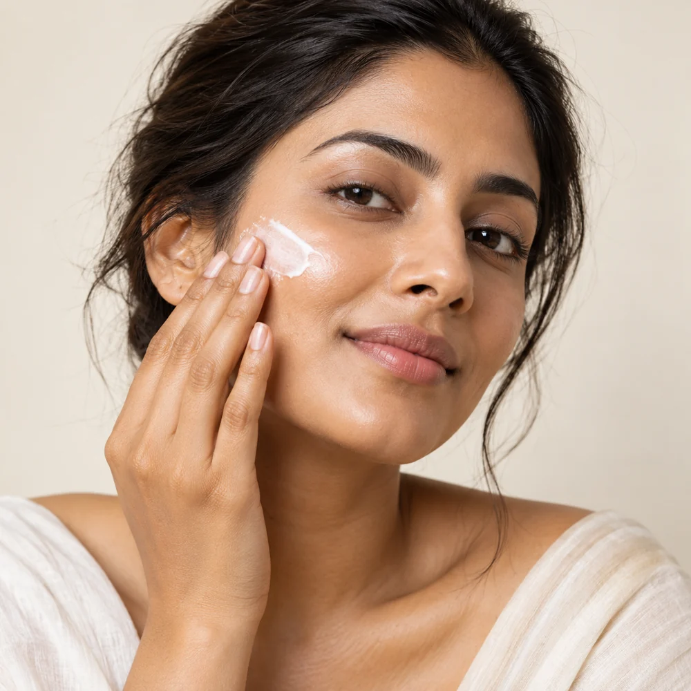 Editorial portrait illustrating skincare